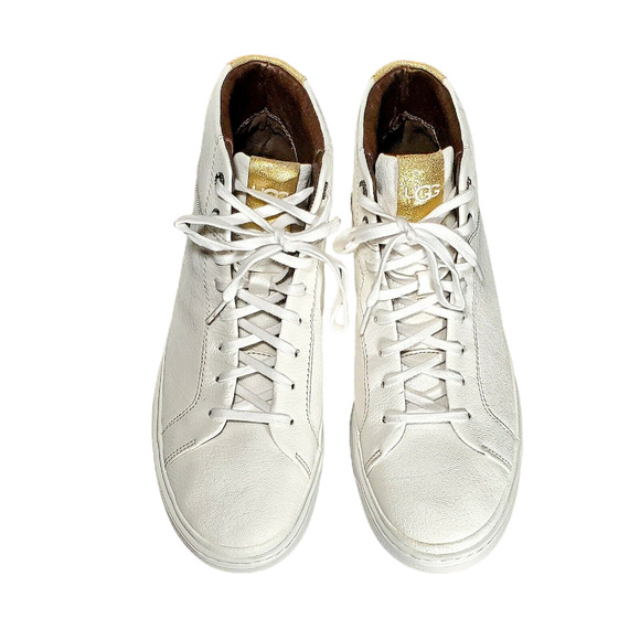 UGG CALI 1106189 MEN'S LEATHER SNEAKERS WHITE GOLD SHOES CASUAL HIGH TOP SZ 8 - Picture 2 of 7